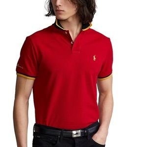 Polo Ralph Lauren Black Custom-Slim-Fit Mesh Signature Polo Shirt